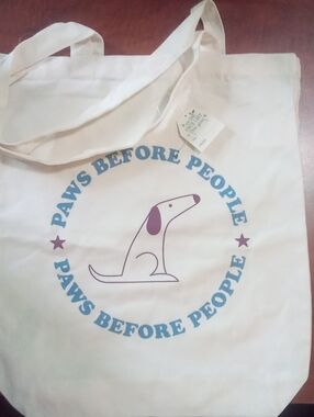 Paws Before People White Canvas Tote Bag Dog Pet Lover Design New NWT